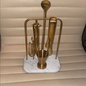 Brass 6 piece  Bar Tool Set with Marble Base
